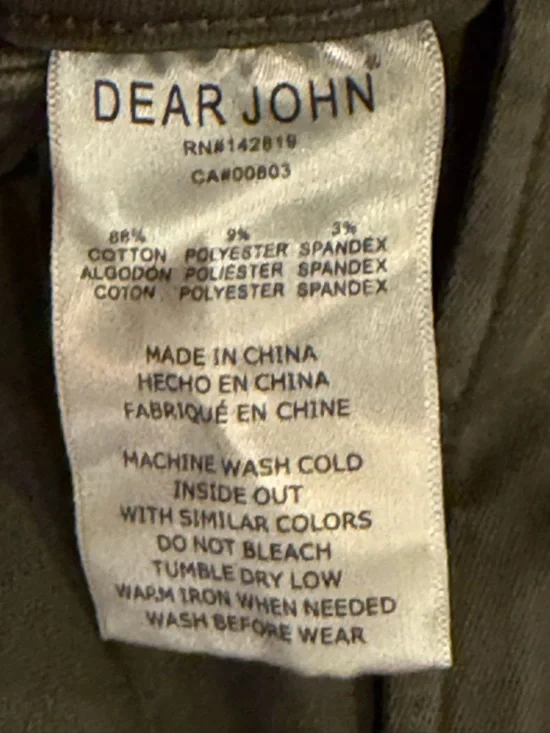 Dear John Olive Green Jean Shorts with Front Patch Pockets - Picture 3 of 6